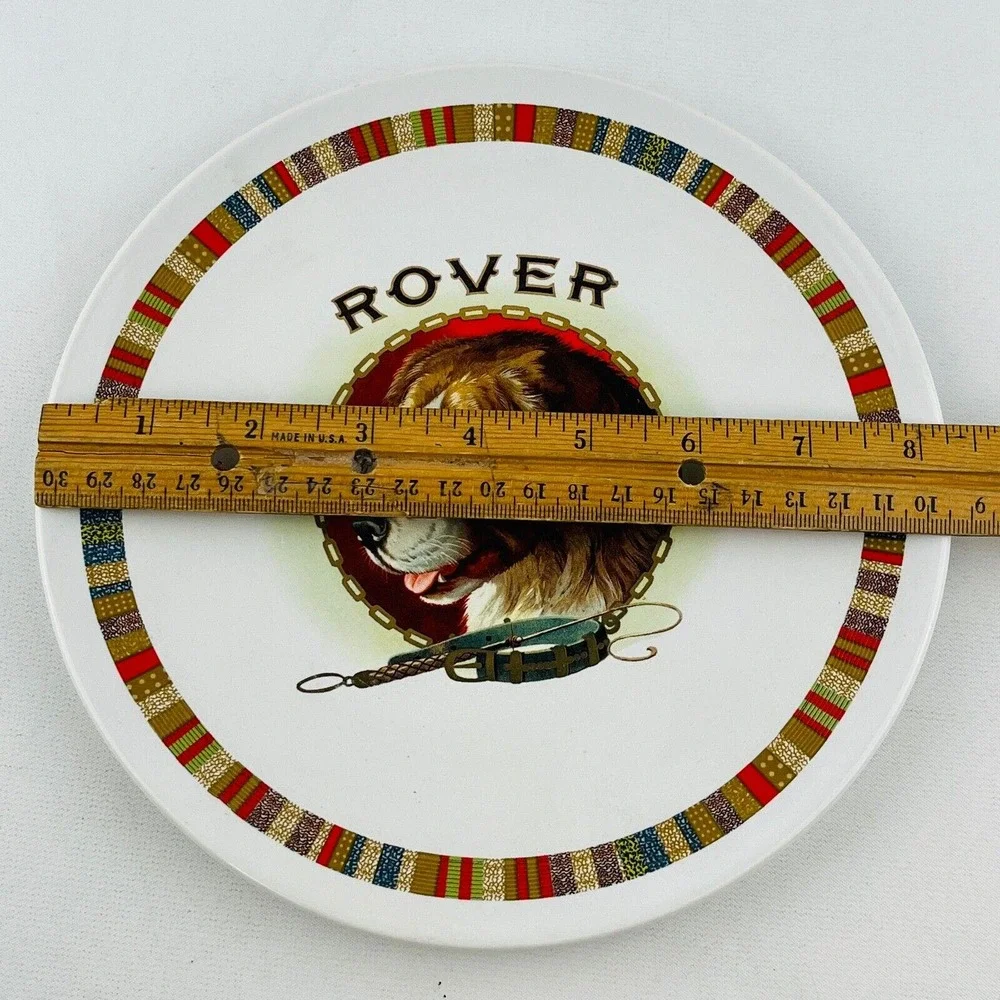 Pottery Barn Rover Fireside Club Salad Plate Lot of 2 Dog Multicolor Stripe Trim